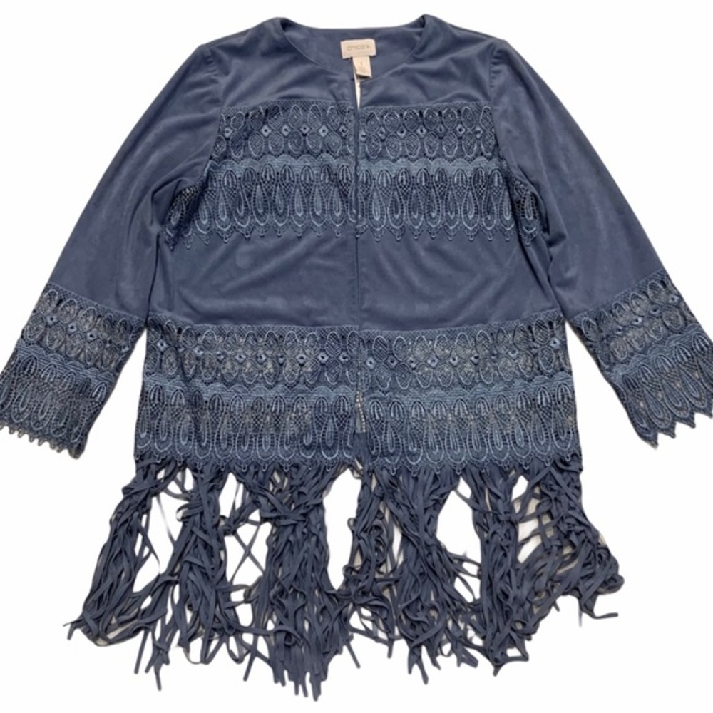 CHICO’S Open Front Fringe Lace Top